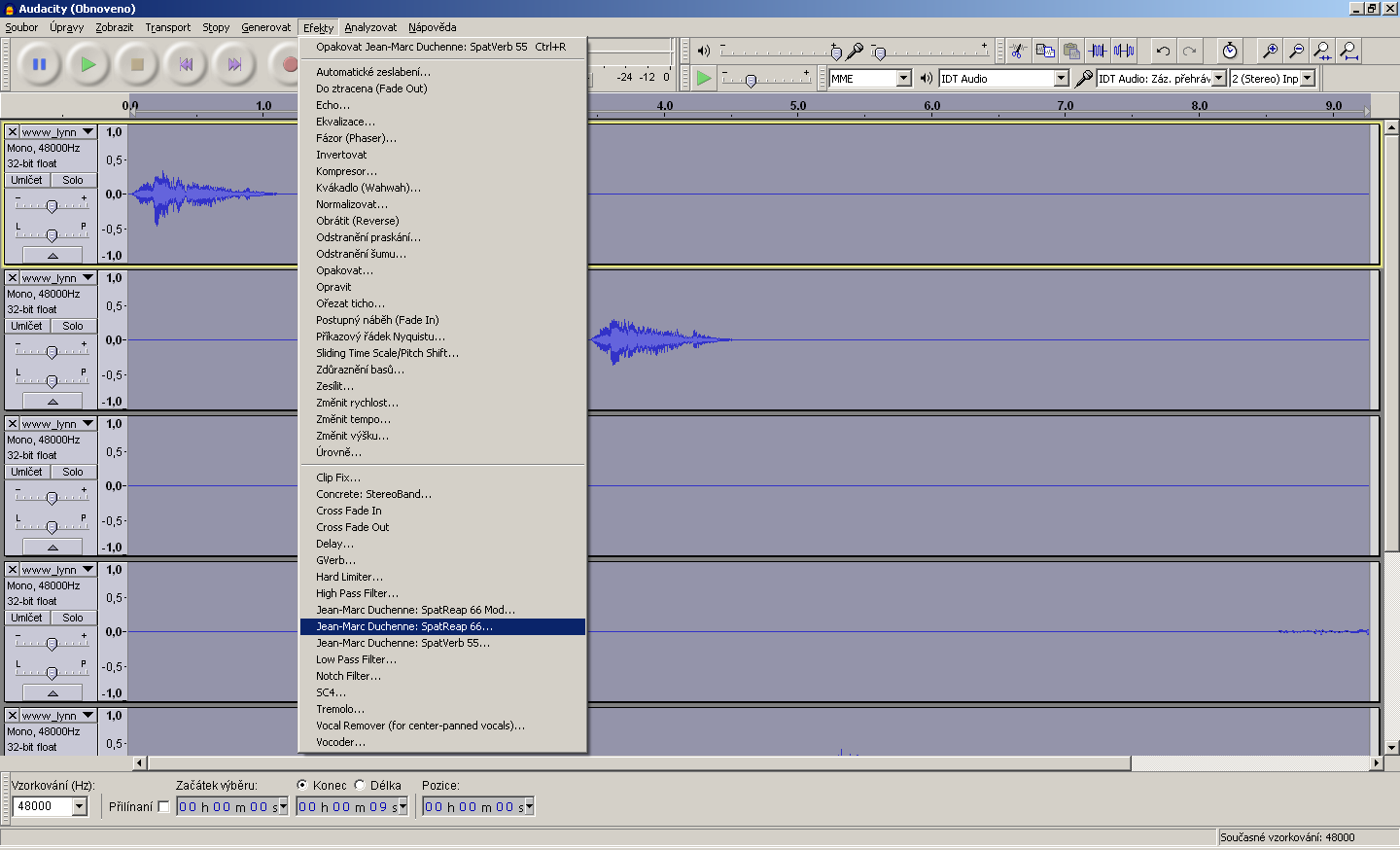 4.2 Instalace VST pluginů do Audacity Instalace VST pluginů do Audacity sestává z těchto kroků: Nakopírování pluginu do podadresáře Plug-Ins v adresáři,ve kterém máme nainstalován Audacity V Audacity