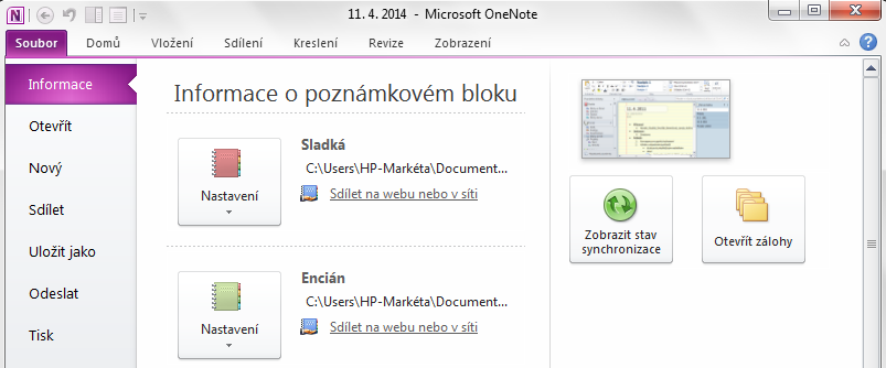 Kapitola 8: Karta Soubor 53 8 Karta Soubor Informace 8.1 Informace V kartě Informace vidíme seznam otevřených poznámkových bloků.