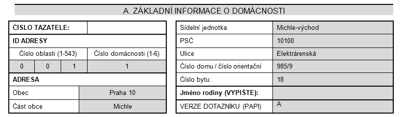 Doplnění základních informací Vyplnit číslo tazatele Najít adresu uvedenou v kontaktním formuláři U budov s více byty