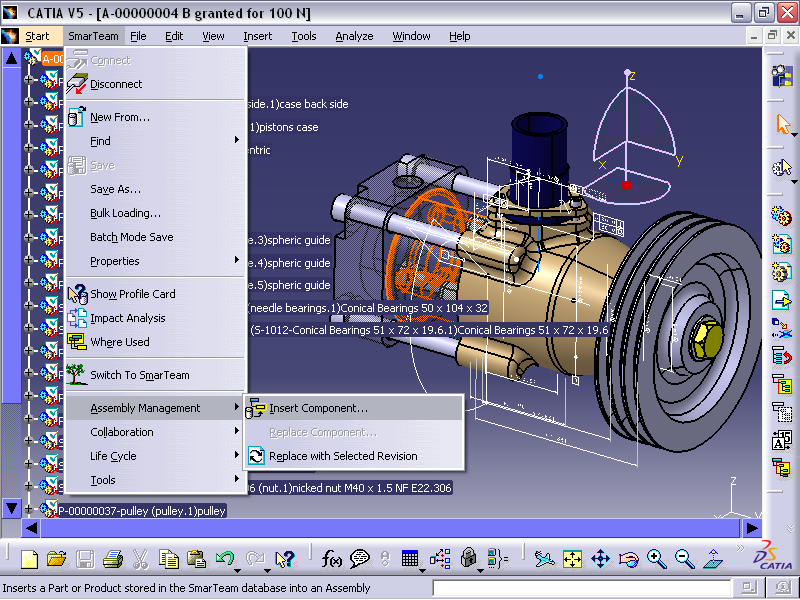 ENOVIA SmarTeam Design Express v konstrukci integrace: CATIA SmarTeam menu pro