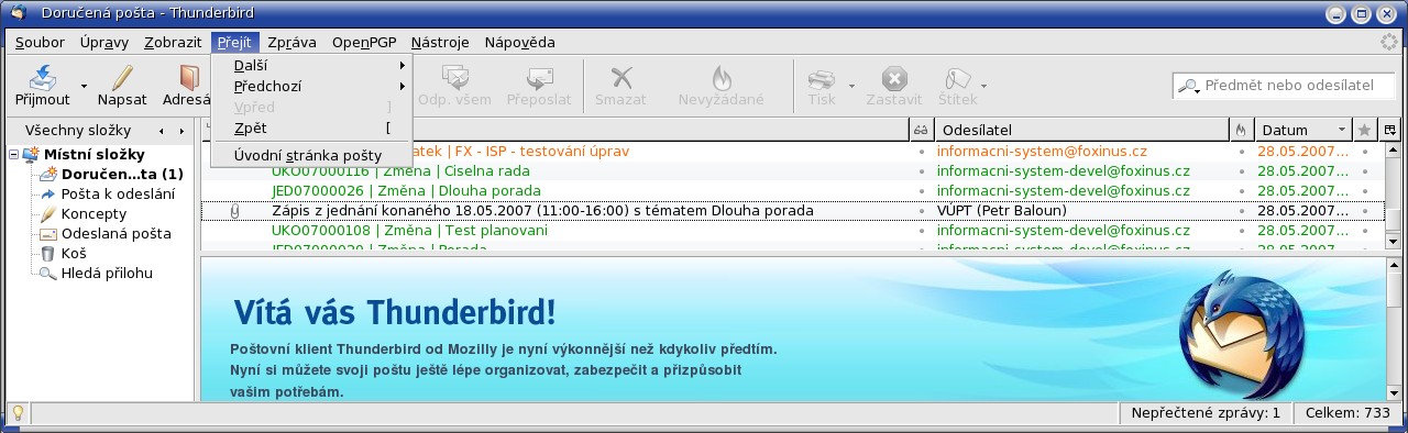 Nezabezpečená zpráva (viz Obrázek 84 Zabezpečení zprávy info), zabezpečená zpráva pomocí OpenPGP (viz Obrázek 85 Zabezpečená zpráva).