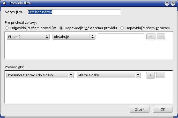 5.5 Filtry Pro vytvoření filtrů zpráv je v nabídce Nástroje volba Třídící filtry zpráv. Po spuštění je otevřeno okno Třídící filtry zpráv (viz Obrázek 110 Třídící filtry zpráv uložené filtry). 5.5.1 Nový Stiskem tlačítka <Nový> je umožněno vytvoření nového filtru zpráv v okně Pravidla filtru (viz Obrázek 111 Nový filtr).