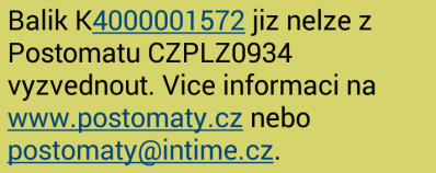 AVIZACE A DORUČOVÁNÍ V POŠTOMATECH První sms avízo se zasíla automaticky, ihned po vložení balíka do Poštomatu. Druhá sms se zasílá po 48 hodinách.