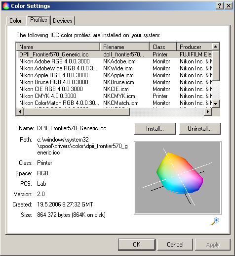 8 Početní úloha Obrázek 5: Color Control panel. V obrazovém souboru mám bod s RGB hodnotami 100, 180, 70.