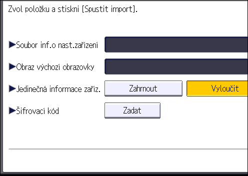 Správa údajů zařízení 2. Přihlaste se pomocí ovládacího panelu jako správce s právy správce uživatelů, správce zařízení, správce sítě a správce souborů. 3. Stiskněte tlačítko [Systémová nast.]. 4.