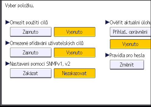 3. Omezení použití zařízení 7. Nastavte "Omezené použití cílů" nebo "Omezené přidávání uživatelských cílů" na [Zapnuto].