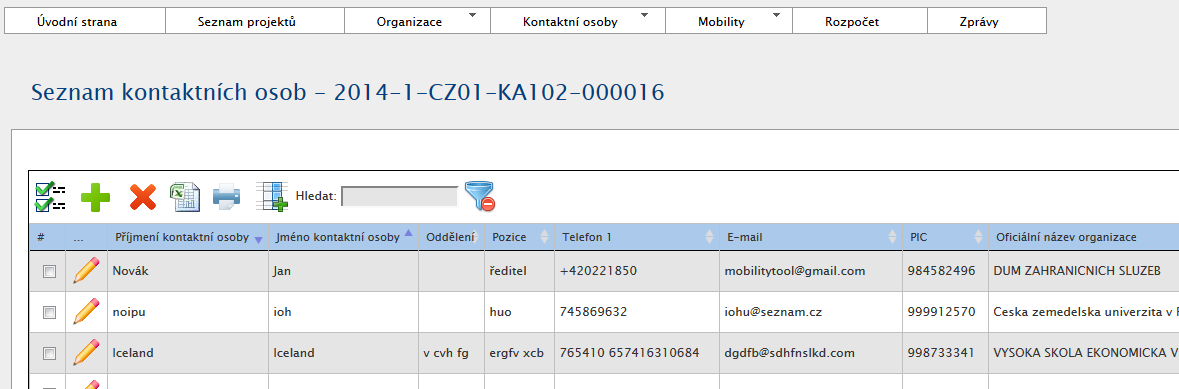 4.3. Jak vymazat organizaci? 1. Přihlaste se do Databáze mobility. 2. Klikněte na číslo projektu v přehledu projektů. Zobrazí se tabulka s přehledem základních údajů o projektu. 3.