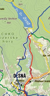 Nejvyššími body v území jsou vrchy Dlouhý kopec (789 m n.m., Desná III), Novina (796 m n.m., Desná III) a Hutní hora (762 m n. m., Desná II).