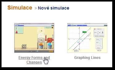 Stažení simulace Kliknutím na položku menu Simulace, na webových stránkách PhET, přejděte k výběru simulace k překladu. Obr.