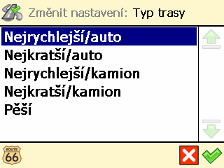 Typ trasy ❶ V nabídce Hlavní menu klepněte na Změnit nastavení. ❷ Zvolte Typ trasy.