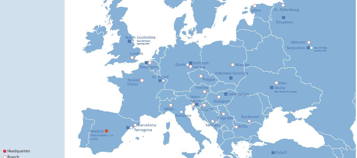 URSA v Evropě Jeden ze tří největších výrobců minerální tepelné izolace na bázi skelné vlny.