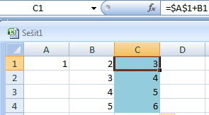 3. Absolutní odkaz: Pokud chceme na nějakou buňku odkazovat stále (na tuto jednu konkrétní buňku), např.