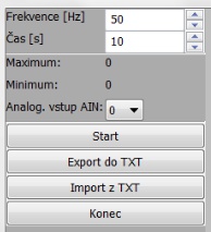 5. Popis GUI 5.1. Ovládací panel Start Ovládací panel se skládá ze tří částí. V první, která je nahoře, je nastavení vlastností měření.