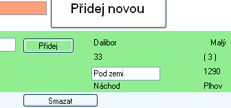 g) Položka představující jednoho zákazníka s adresou a měřidly h) Slouží k přidání měřidla. Povinná položka je výrobní číslo. Doporučuje se zadat i typ zařízení.