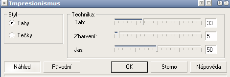 Cvičení 4c. Další zajímavý efekt se skrývá pod názvem Tahy štětcem. Zavřeme předchozí obrázek a otevřeme si soubor 4_lekce\foto_4_2.jpg.