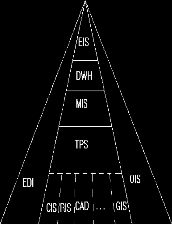 Informační systém - obecně EIS (Executive IS) - vrcholové řízení organizace (strategie, finanční řízení). DWH (Data warehouse) data, analýzy MIS (Management IS) -účetnictví, nákup, prodej, sklad,.