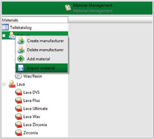 Funkce Importovat materiál je dostupná v dolní části