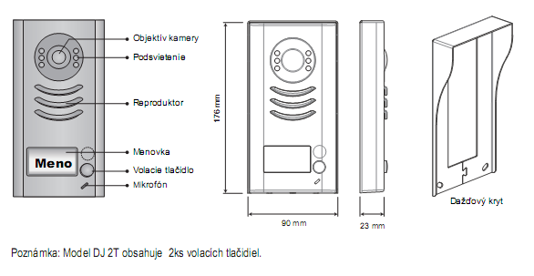 Dveřní jednotky DJ 1T, DJ 2T Mechanické časti a jeich funkce Připojení kabelů Přepínač ovládání zámku: pro výběr typu ovládání přečti kapitolu 5.2.1, 5.2.2 DIP pro adresu dveřní jednotky: podporované zapojení max.