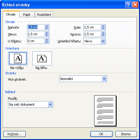 3.4 Vlastnosti stránky Přes menu Soubor Vzhled stránky nejčastěji nastavujeme: Velikost stránky formát A4, A3 atd.