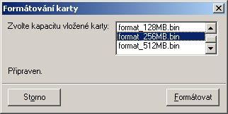 Formátování karty Novou kartu, případně kartu nepoužívanou s HLM-300, je možné naformátovat po zvolení karty a stisku tlačítka Formátovat zvolenou kartu.