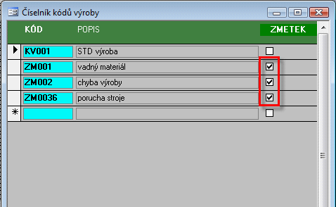 50 Novinková dokumentace Soft-4-Sale G5.48A Kódy neshody jsou definovány v číselníku kódů výroby jako záznamy s příznakem zmetek.