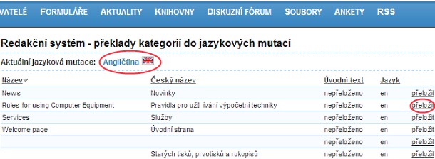 1. Redakční systém Redakční systém umožňuje zadavateli správu sekcí webu, kategorií článků a samotných článků v povolených jazykových mutacích.