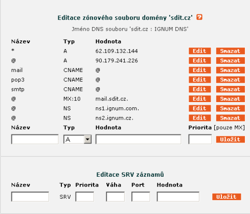 UTB ve Zlíně, Fakulta aplikované informatiky, 2012 42 - MX záznam (poštu) směrujeme na IP 90.179.241.226 s prioritou MX 10 a názvem "mail" (mail.sdit.cz.) - nadefinován záznam pro name "imap" (imap.