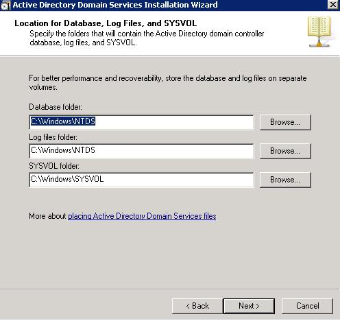 UTB ve Zlíně, Fakulta aplikované informatiky, 2012 49 POZN. Umístění databáze Active Directory i sdíleného adresáře SYSVOL neměníme a necháme defaultní nastavení.