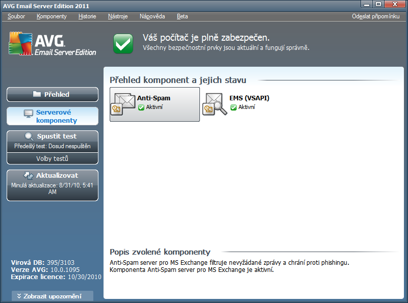 5. Kontrola pošty pro MS Exchange Server 2003 5.1. Přehled Konfigurace Kontroly pošty pro MS Exchange Server 2003 je plně integrována v rámci aplikace AVG Email Server 2011 jako serverová komponenta.