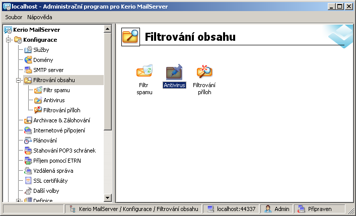 6. AVG pro Kerio MailServer 6.1. Konfigurace Mechanismus antivirové ochrany je integrován přímo v aplikaci Kerio MailServer.