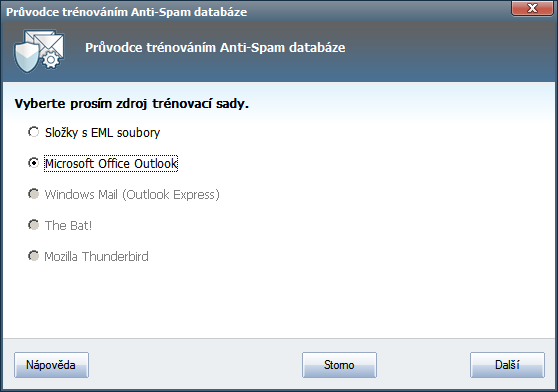 Na výběr jsou následující možnosti: Konkrétní e-mailový program - pokud používáte některý z uvedených emailových programů (MS Outlook, Outlook Express, The Bat!