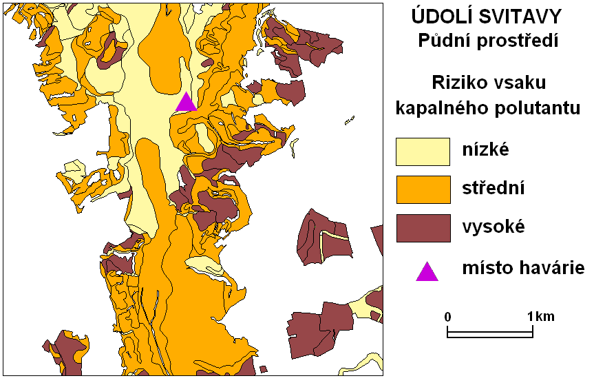 Obr. 5: Využití digitálního modelu reliéfu (podle ZABAGED) k odhadu tras povrchového odtoku polutantu hydrologickým modelováním v GIS Zdroj: data ČÚGK, zpracování vlastní Příkladem užitečného, byť