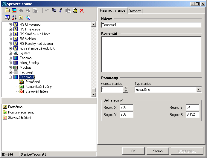 Správci Reliance 3 design Definice stanic Tecomat a Tecoreg Parametry stanice Parametry Adresa stanice Adresa stanice nastavená na připojeném komunikačním kanálu.