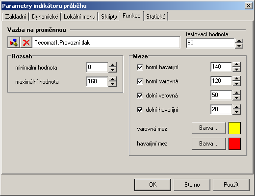 Reliance 3 design Komponenty 2.9.11 Indikátor průběhu Komponenta pro grafické zobrazení aktuální hodnoty proměnné, na kterou je indikátor průběhu navázán.