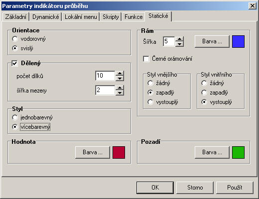 Komponenty Reliance 3 design Statické Orientace Vykreslení indikátoru ve vodorovném nebo svislém směru.