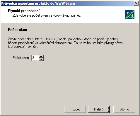 Reliance 3 design Průvodce exportem projektu do WWW tvaru V šestém kroku průvodce lze nastavit vnitřní paměť klienta Reliance J pro procházení vizualizačními obrazovkami.