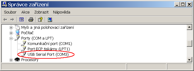 16) V okně Advanced Settings for COMx změňte COM port na hodnotu 1 4 (vyznačeno červeně). Při výběru mějte na paměti, že se zvolená hodnota nesmí být shodná s jiným zařízením.