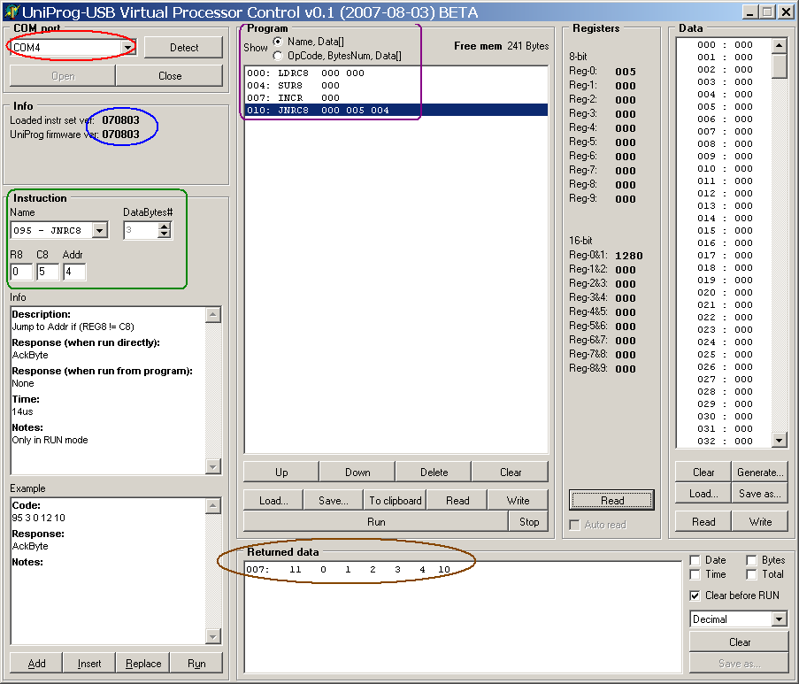 6.5 Používání programu UniProg-USB Virtual Processor Control Program UniProg-USB Virtual Processor Control, volně dostupný na [1], umožňuje základní ovládání programátoru UniProgUSB v režimu