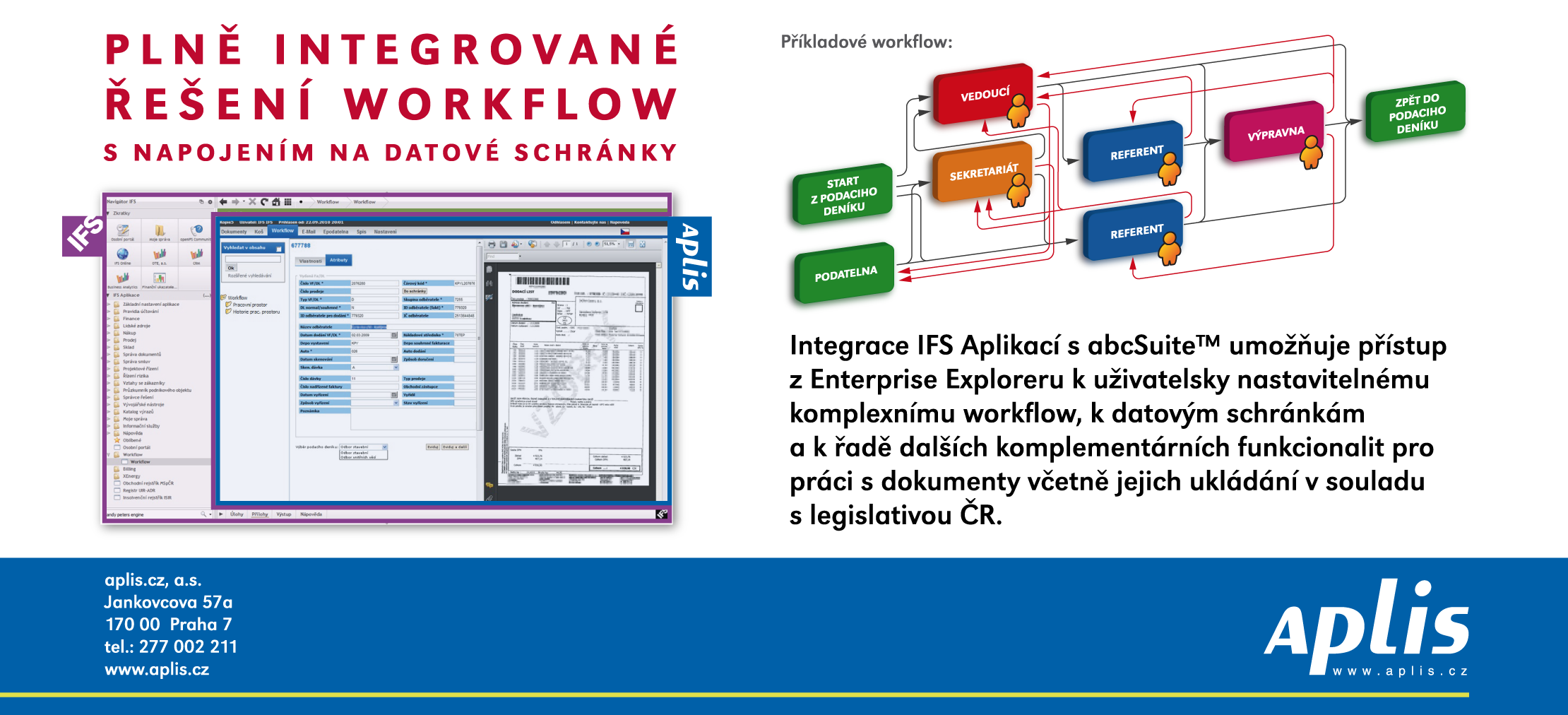 Přinášíme zákazníkům inovativní a komplexní řešení v oblasti rozšířeného workflow, elektronické archivace dokumentů a komunikace s datovými schránkami, které jim plně pokryje potřeby v rámci celého