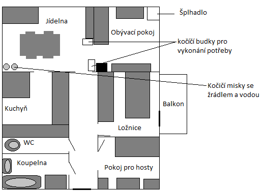 Teritorium Pozorované kočky britské bydlí v bytě se dvěma chovateli. Byt není k pobytu koček nijak zvláštně přizpůsoben.