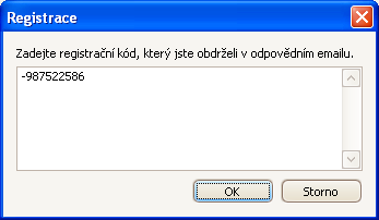 V hlavním okně aplikace v menu Nápověda zvolte Registrační kód. Zadejte nebo zkopírujte registrační kód z emailu, který obdržíte. Pozor!