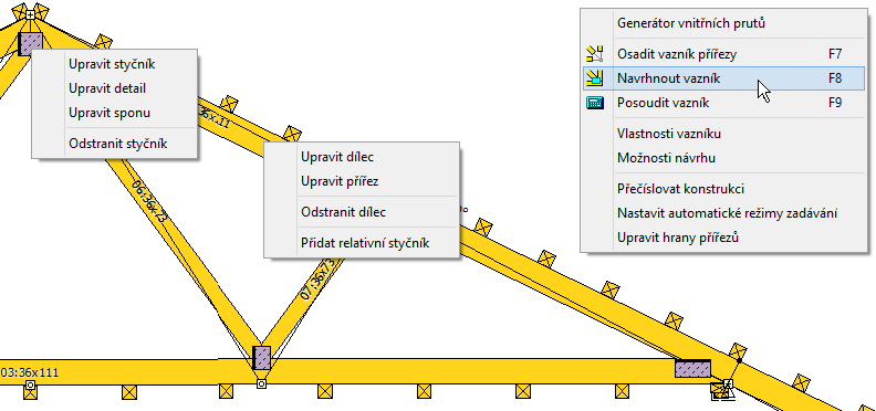 Truss 3D Prohlížení výsledků posouzení a úpravy vazníků V části Posouzení lze nově prohlížet výsledky posouzení a provádět nejběžnější úpravy vazníků.