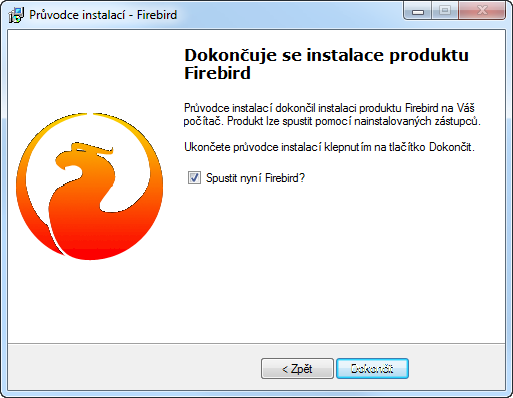 Instalace, registrace a aktualizace 21 Okno Průvodce instalací - Firebird se uzavře a služba databázového serveru Firebird se spustí. Tím je instalace SQL databázového serveru Firebird ukončena.