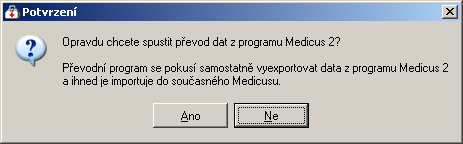 30 Medicus Komfort 4. Převod dat z Medicus 2 4.1. Příprava na převod Převod dat je velmi jednoduchý a převodní funkce je přímo součástí programů Medicus.