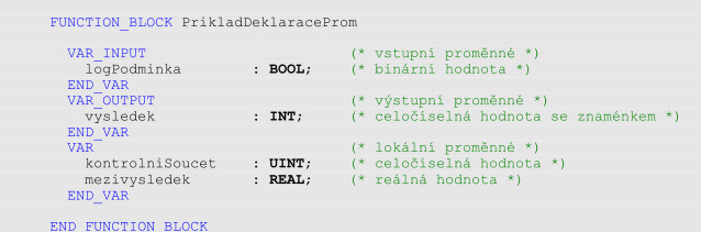 Obr. č. 2-7 Příklad deklarační části POU deklarace proměnných 2.4.3.