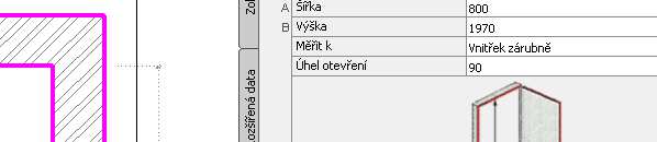 Vložení dveří do stěny Po nastavení všech parametrů dveřního otvoru již můžeme dveře do stěny umístit.