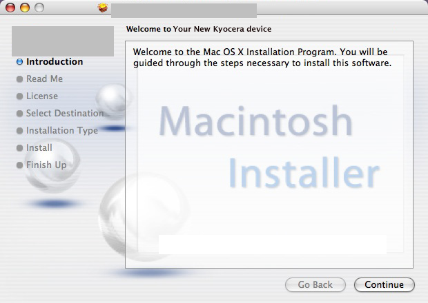 Instalace v systému Macintosh V této části je popsána instalace ovladače tiskárny do systému Mac OS X 10.6. 1 Zapněte tiskárnu a počítač se systémem Macintosh.