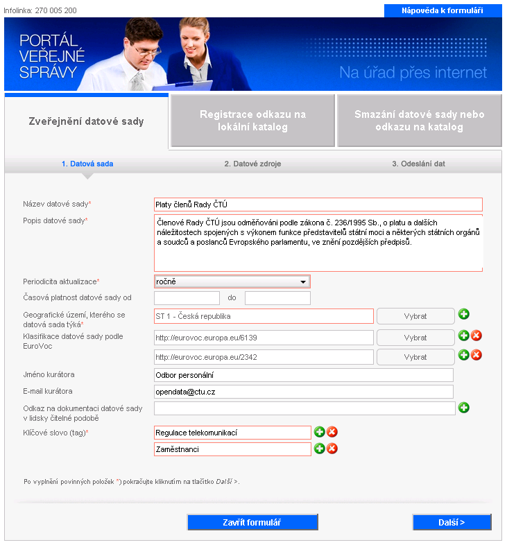 Chci vložit katalogizační záznam do NKOD Zadat údaje o datové sadě Přidat datové zdroje