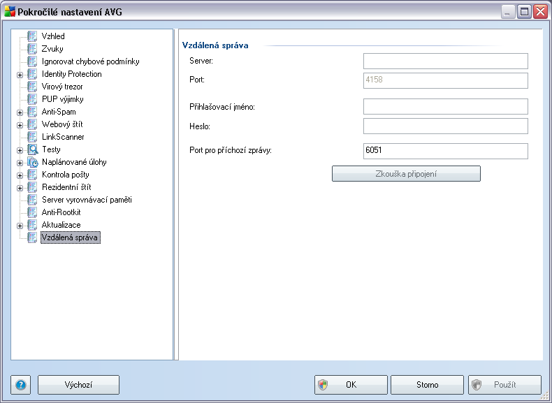 10.17. Vzdálená správa Nastavení v dialogu Vzdálená správa slouží k připojení klientské stanice AVG do systému vzdálené správy.