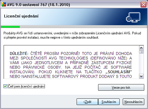 5.2. Licenční ujednání V dialogu Licenční ujednání najdete plné znění závazné licenční smlouvy AVG.